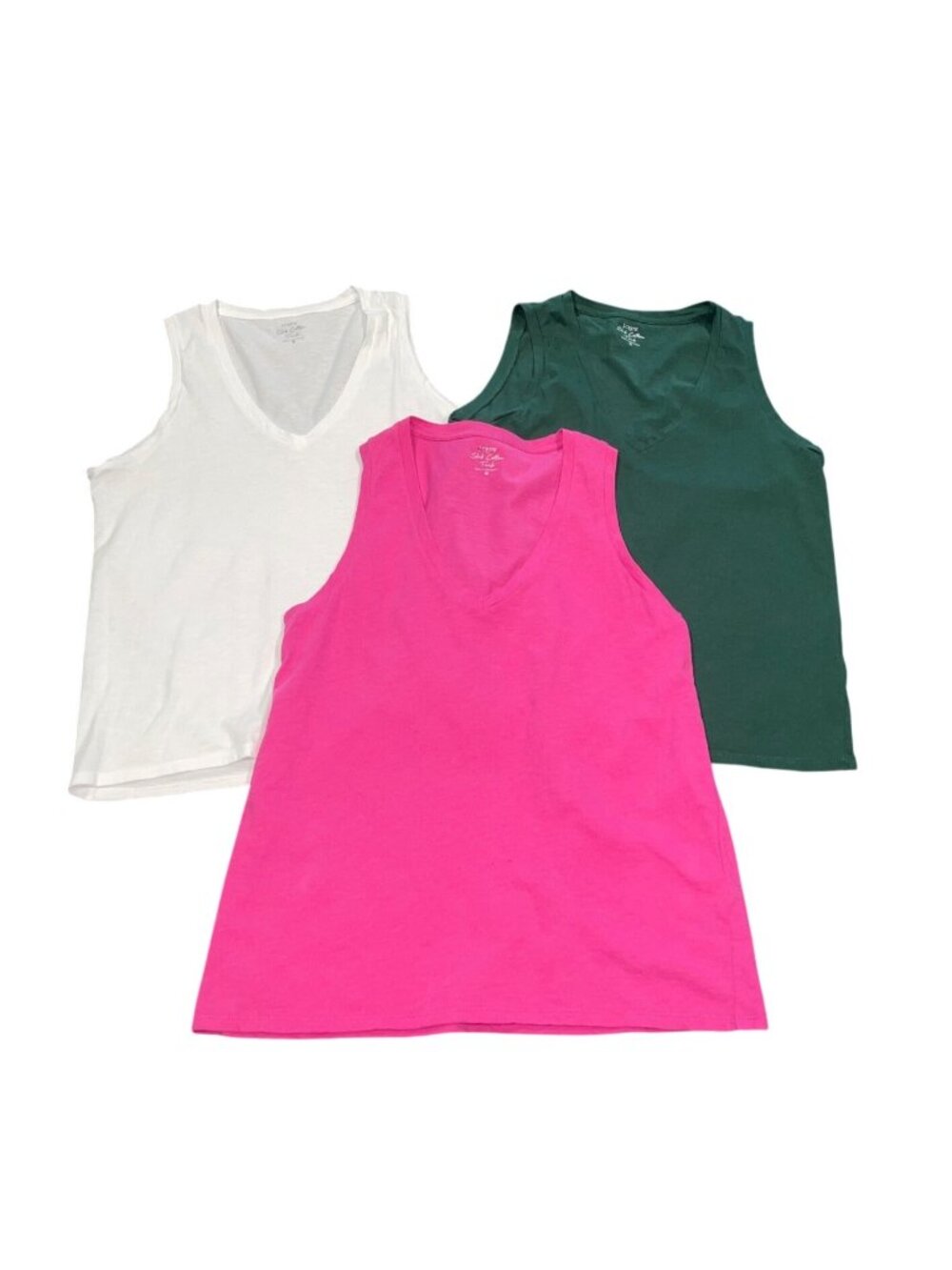 Lot of 3 J.Crew Factory Slub Cotton Tank Tops Sz M Pink White Green V-Neck Basic